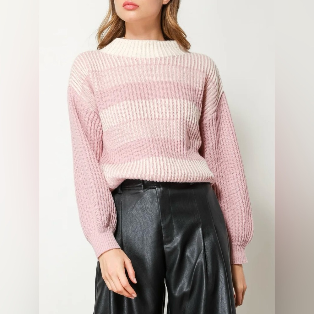 Line and Dot NWT Misty Striped Sweater in Berry Pink and Cream